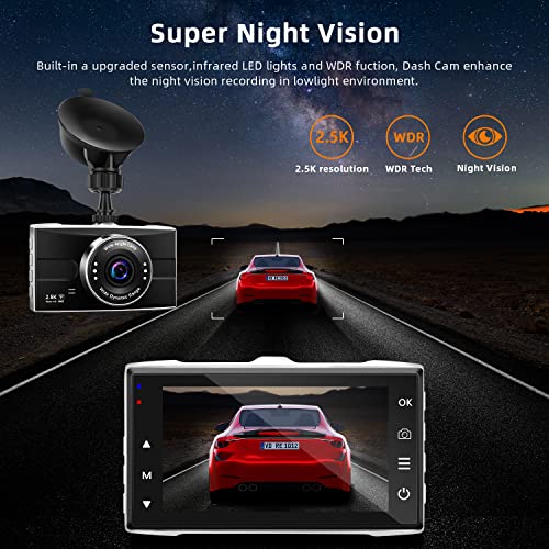 2.5K Dual Dashcam: Front and Rear Cameras, WiFi, 32GB