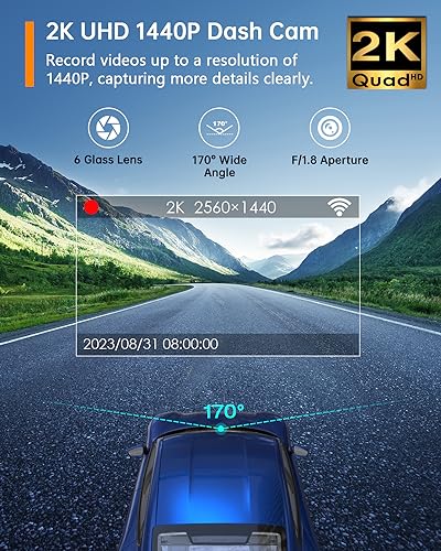 2K WiFi Dash Cam with SD Card - Night Vision