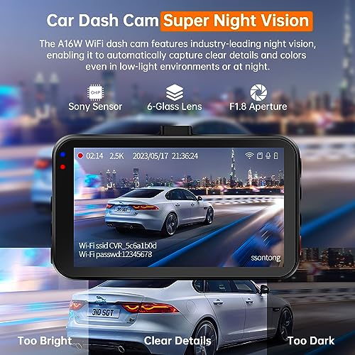 WiFi Dash Cam, Car Camera 2.5K QHD 1440P