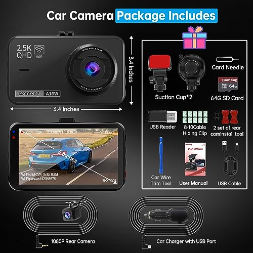 WiFi/APP Control Dash Cam Front and Rear - 2.5K + 1080P