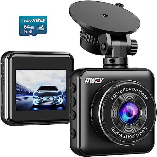 IIWEY 1080P Mini Dash Cam with 64GB SD Card