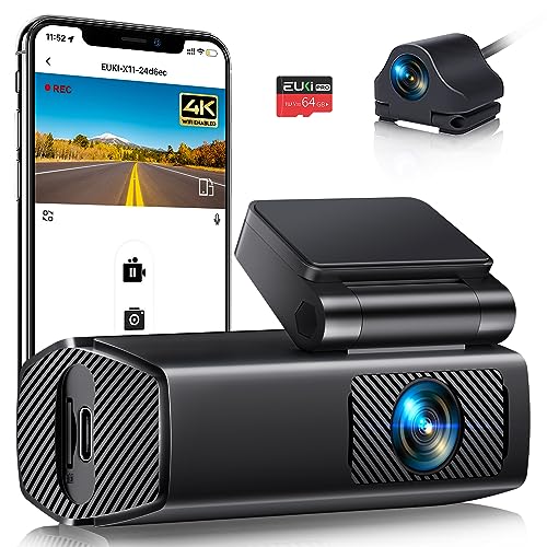 EUKI 4K Dual WiFi Dashcam, Front & Rear