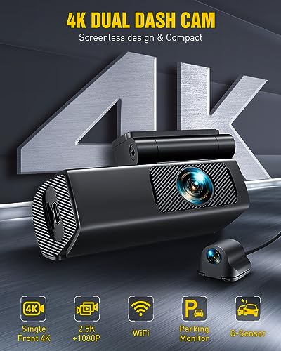 EUKI 4K Dual WiFi Dashcam, Front & Rear