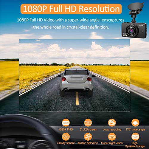 Dual Lens Dash Cam 1080P Full HD, Wide Angle