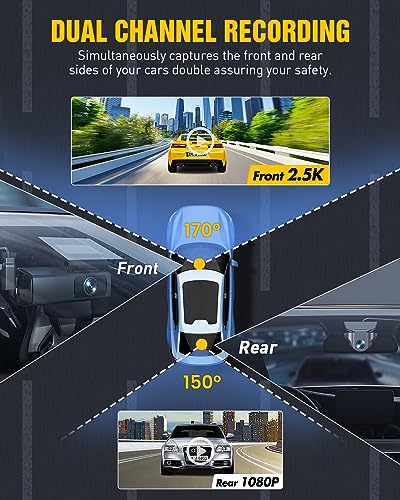 EUKI 4K Dual WiFi Dashcam, Front & Rear