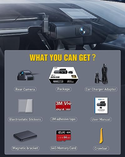EUKI 4K Dual WiFi Dashcam, Front & Rear