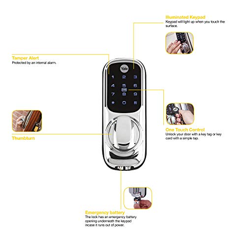 Yale Keyless Door Lock - Chrome, PIN, Tag, Fob