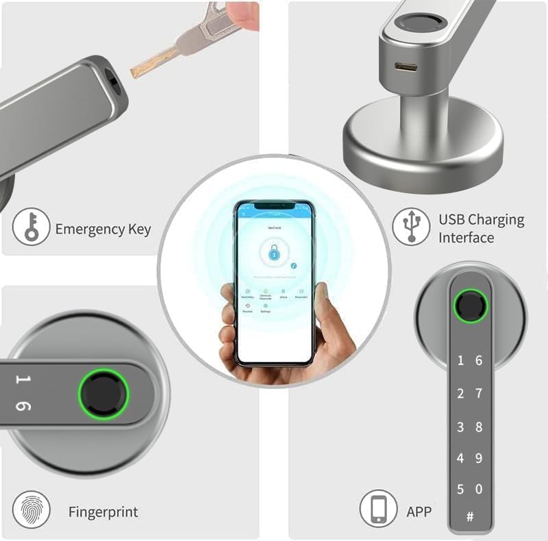 TEKXDD Smart Lock: Silvery Bluetooth Fingerprint Door Lock