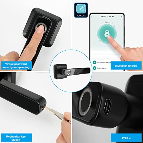 Smart Fingerprint Door Lock - Black