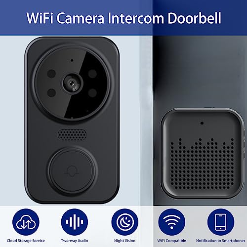 Wireless Smart Video Doorbell with Cloud Storage (Black)