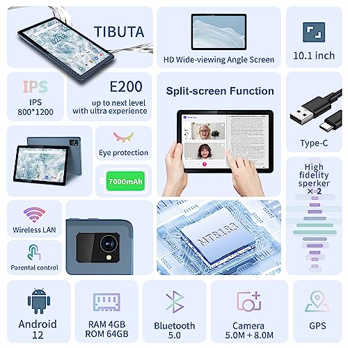 Tibuta Android 12 Tablet, 10" Octa-Core 4GB+64GB