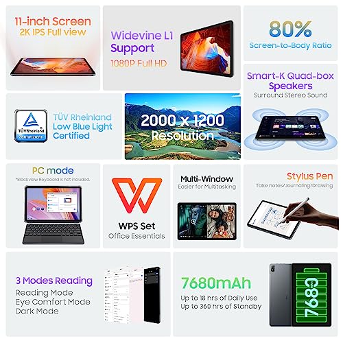 Blackview Tab16 11" Android Tablet, 14GB+256GB/1TB, 2000×1200 FHD+IPS