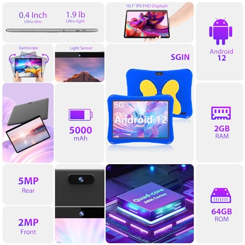 10.1 Inch Android 12 Tablet, 64GB ROM