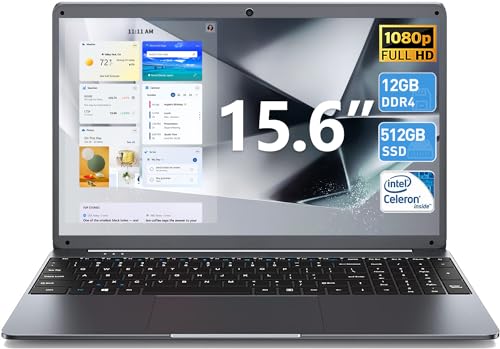 Naclud 15.6" Laptop: 12GB RAM, 512GB SSD, 1080P Display