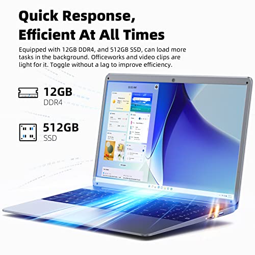 Naclud 15.6" Laptop: 12GB RAM, 512GB SSD, 1080P Display