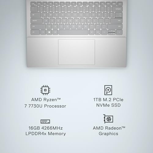 Dell Inspiron 14 5435 Laptop | FHD+ Display | Ryzen 7 7730U | 16GB RAM | 1TB SSD | Radeon Graphics | Qwerty Keyboard | Platinum Silver