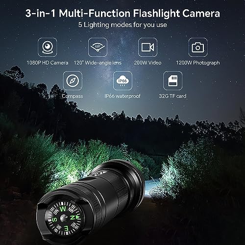 Cozion 1080P Waterproof Action Camera with Flashlight