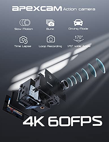 Apexcam 4K 60FPS WiFi Action Camera Kit