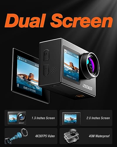 iZEEKER 4K Action Camera: Waterproof, Dual Screen