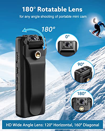 64GB HD BodyCam + OLED Screen & Rotatable Lens