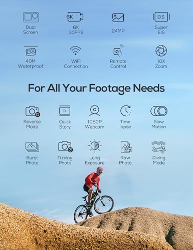 6K 24MP Waterproof Action Camera with Zoom