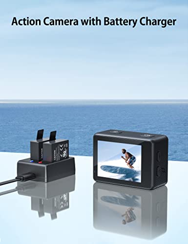 4K 60fps Action Cam, Waterproof, Dual Screen