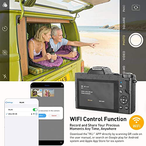 4K WiFi Camcorder with Wide Angle Lens, 48MP