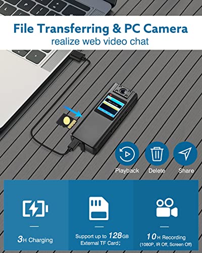 64GB HD BodyCam + OLED Screen & Rotatable Lens