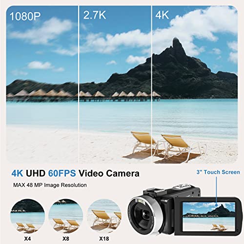 4K Video Camera with 48MP, WiFi, Night Vision