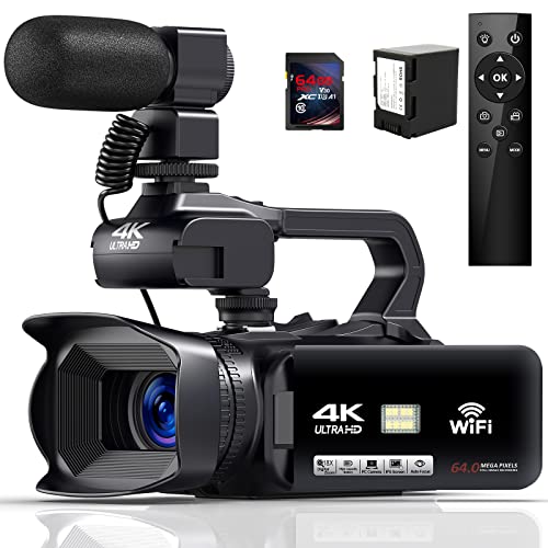 4K Camcorder with Autofocus, 64MP, 60FPS, 18X Zoom