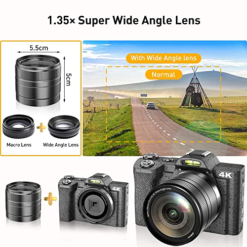 4K WiFi Camcorder with Wide Angle Lens, 48MP