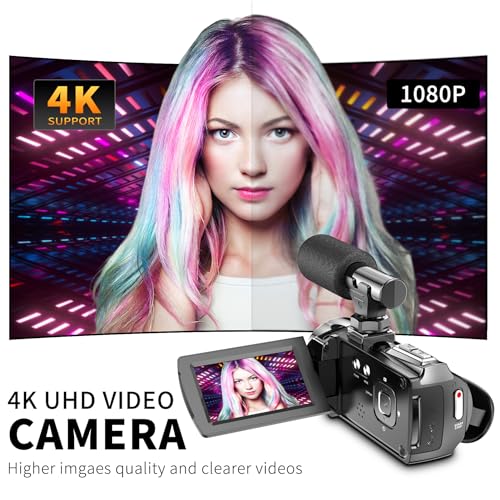 4K 48MP Video Camcorder with Tripod, Batteries