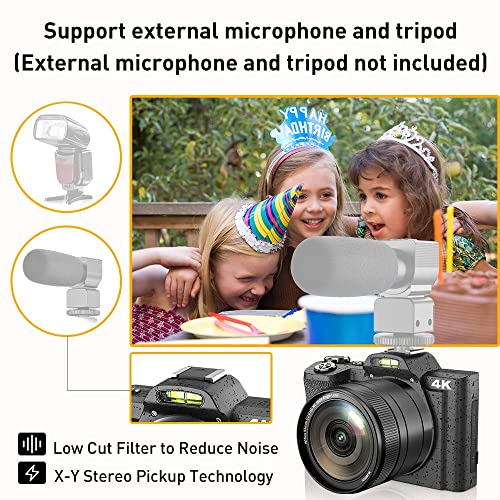 4K WiFi Camcorder with Wide Angle Lens, 48MP
