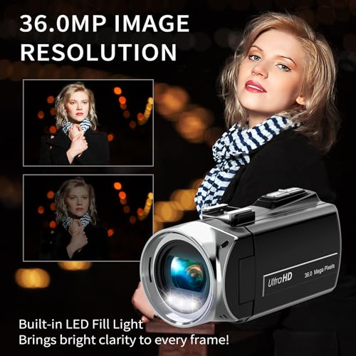 4K 48MP Video Camcorder with Tripod, Batteries