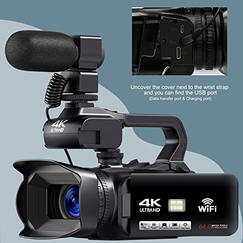 4K Camcorder with Autofocus, 64MP, 60FPS, 18X Zoom