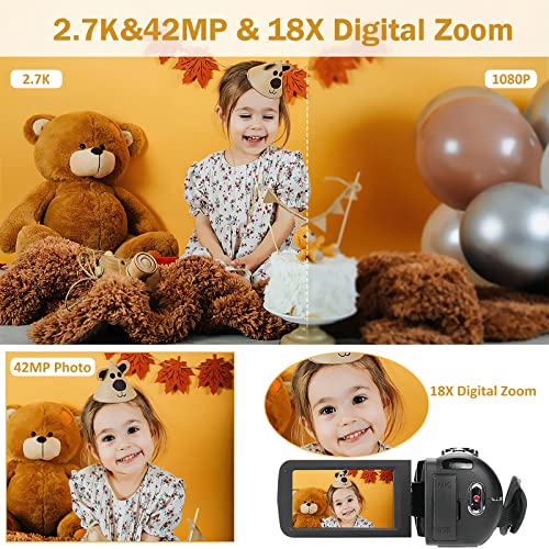 2.7K 42MP Video Camera | 18X Zoom | 3" LCD | Vlogging