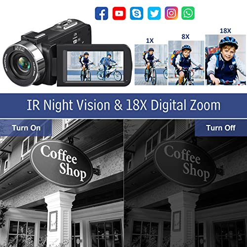 4K 48MP Night Vision Camcorder with 18X Zoom