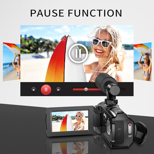 4K 48MP Video Camcorder with Tripod, Batteries