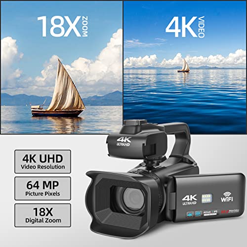 4K Camcorder with Auto Focus and 18X Zoom