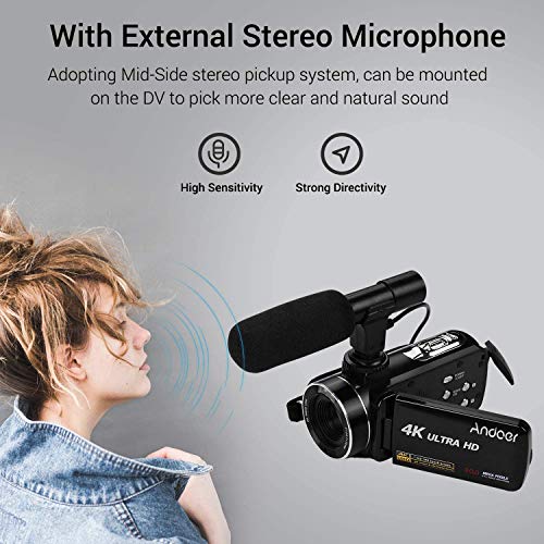4K HD Handheld Video Camera with Wide Angle Lens, Microphone