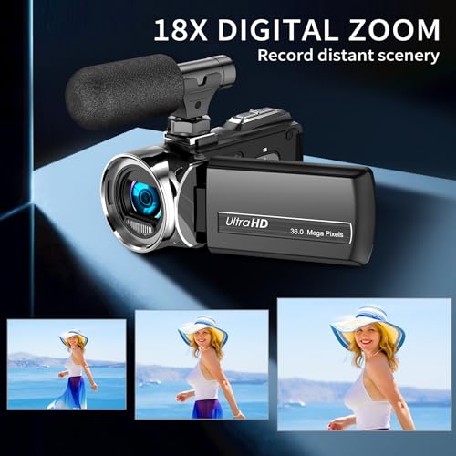 4K 48MP Video Camcorder with Tripod, Batteries