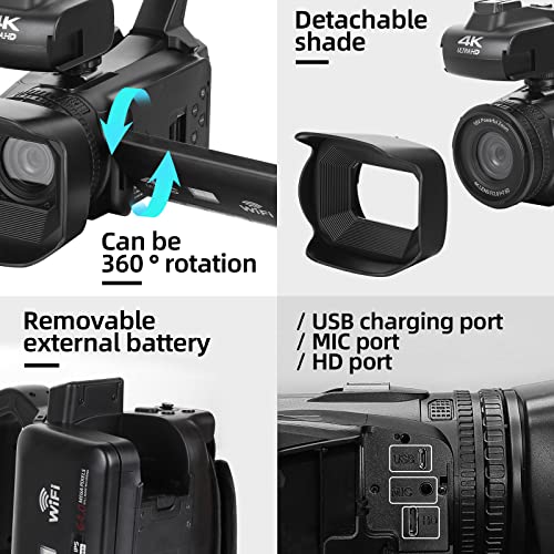 4K Camcorder with Auto Focus and 18X Zoom