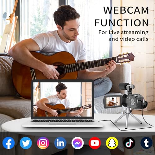 4K 48MP Video Camcorder with Tripod, Batteries