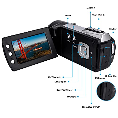 Flip Screen Digital Vlog Camcorder 1080P Video Camera