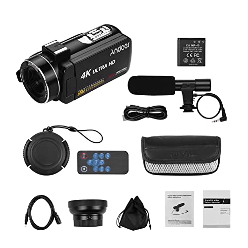 4K HD Handheld Video Camera with Wide Angle Lens, Microphone