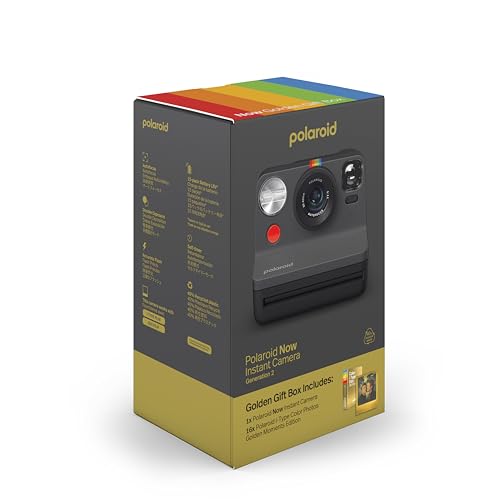 Polaroid Now Black Camera + Golden Moments Film Bundle