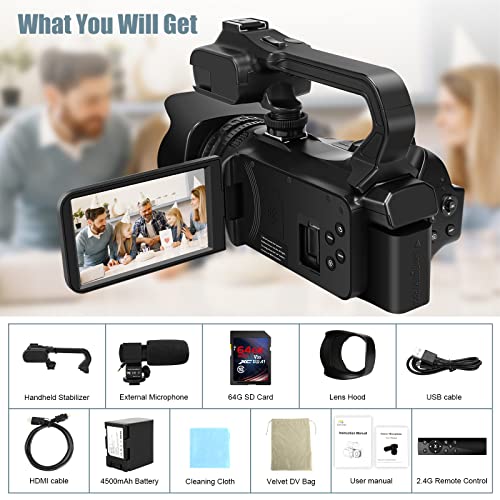 4K Camcorder with Autofocus, 64MP, 60FPS, 18X Zoom