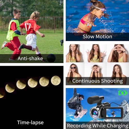4K 48MP Video Camcorder with Tripod, Batteries