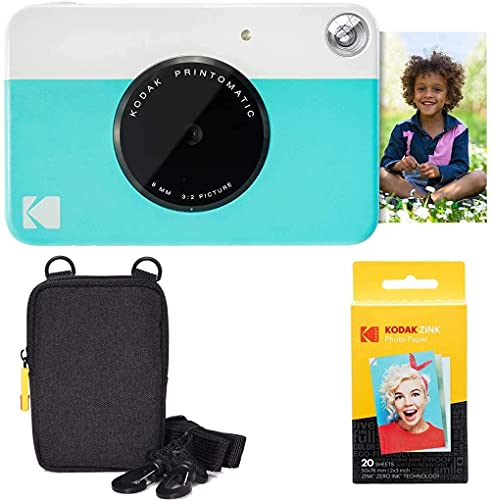 KODAK Printomatic Camera Bundle: Blue + Zink Paper + Deluxe Case