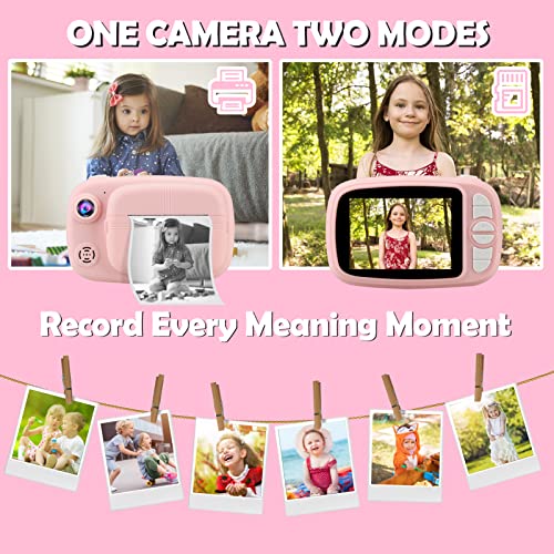 Misilmp Kids Instant Camera - 1080P Video, Pink